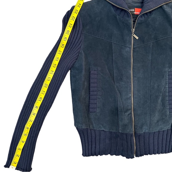 MARCELLE RENÉE / VINTAGE suede and ribbed knit jacket / Navy Blue - Picture 11 of 11